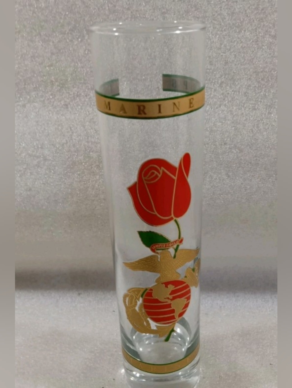 Marine Corps Tall Collector Vase with Red Rose